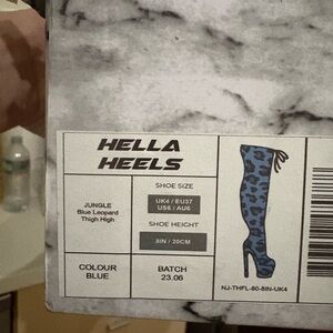Hella Heels Jungle Blue Leopard Thigh High Heels